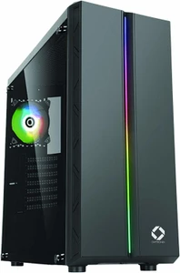 CHIPTRONEX MX1 RGB gaming cabinet with a tempered glass side panel showcasing internal components.

