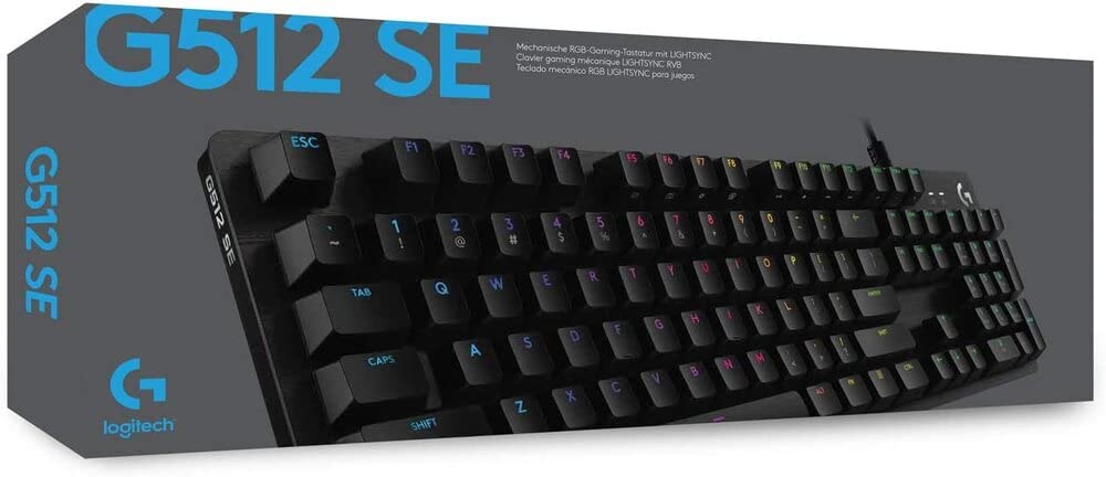 A full-sized Logitech G512 Carbon keyboard showcasing its USB passthrough port, a top Logitech gaming keyboard available on Amazon India.

